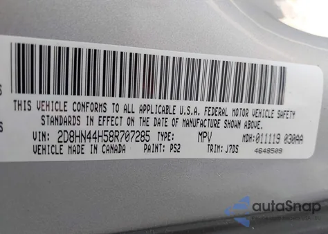 2008 Dodge Grand Caravan Se z USA, uszkodzony, nr VIN 2D8HN44H58R707285